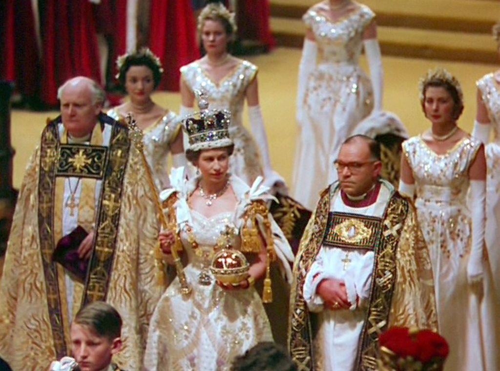 Queen Elizabeth is officially crowned in the first event of its kind to be televised and viewed around the world in 1953.