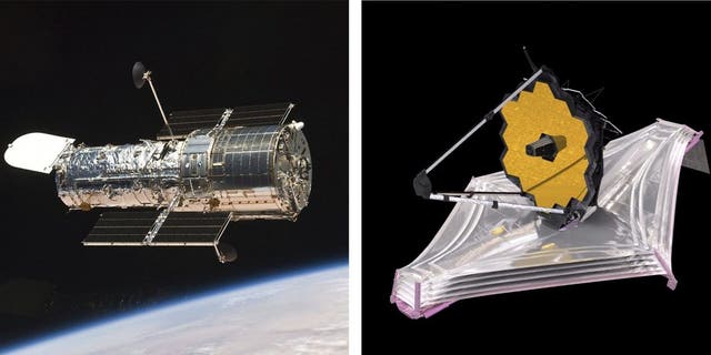 This combination of images made available by NASA shows the Hubble Space Telescope orbiting the Earth