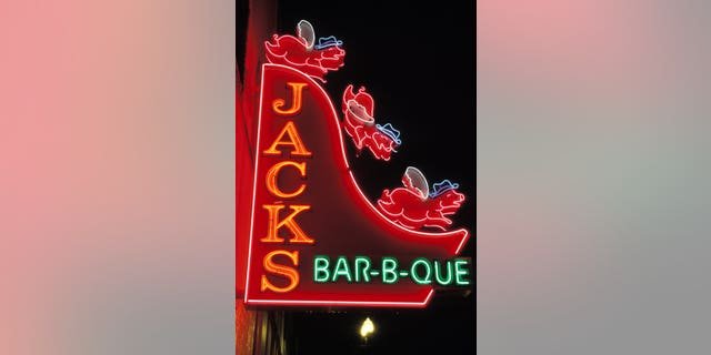 On Broadway in Nashville: Jacks Bar-B-Que neon sign.
