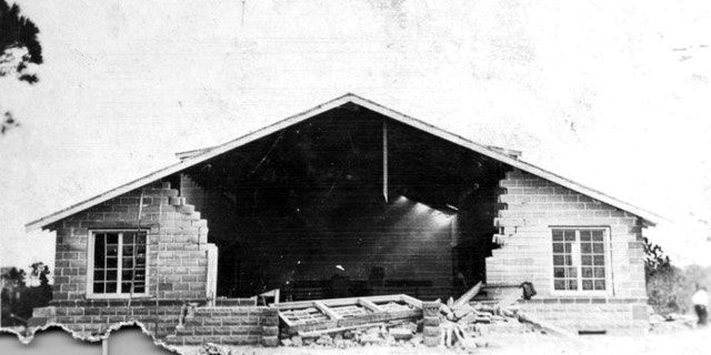 Exterior damage to a New Port Richey church after the 1921 hurricane, north of Tampa.