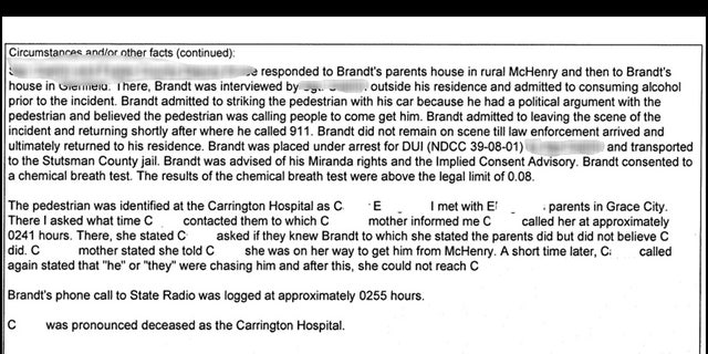 Portion of the probable cause affidavit for the Sept. 18 arrest of Shannon Brandt