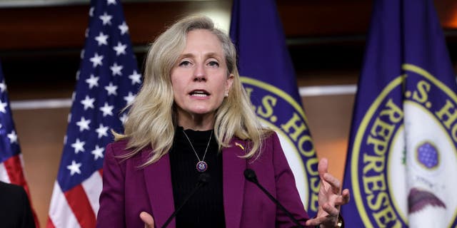 U.S. Rep. Abigail Spanberger (D-VA) speaks on banning stock trades for members of Congress at news conference on Capitol Hill, April 07, 2022 in Washington, D.C. (Photo by Kevin Dietsch/Getty Images)
