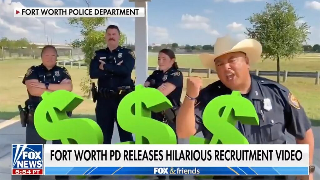 Texas police department takes a car-salesman approach in viral recruitment video