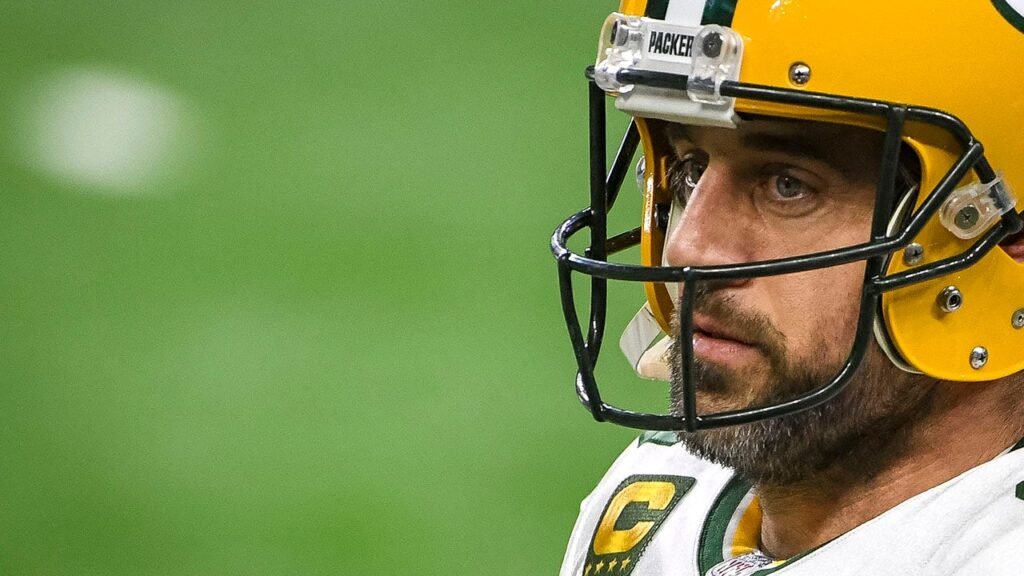 Aaron Rodgers reacts to roughing the passer call on Chiefs’ Chris Jones