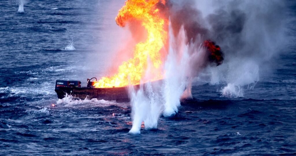 Moment Royal Navy blows up boat caught carrying £24m of cocaine in Caribbean