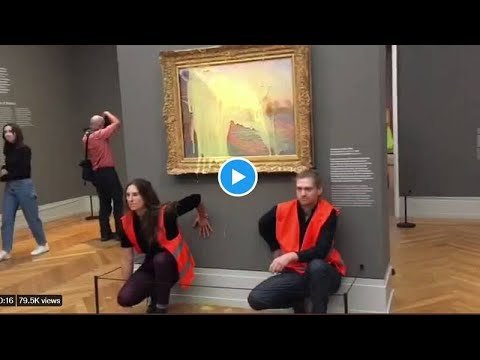 German climate activists throw mashed potatoes on Monet painting