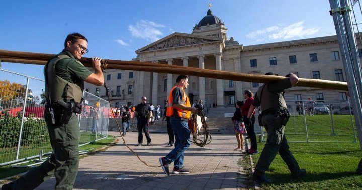 East encampment at the Manitoba legislature removed by the province on Saturday.