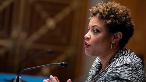 Shalanda Young, director of the Office of Management and Budget (OMB) for U.S. President Joe Biden, speaks during a Senate Homeland Security and Governmental Affairs Committee confirmation hearing on February 1, 2022, in Washington, DC. 