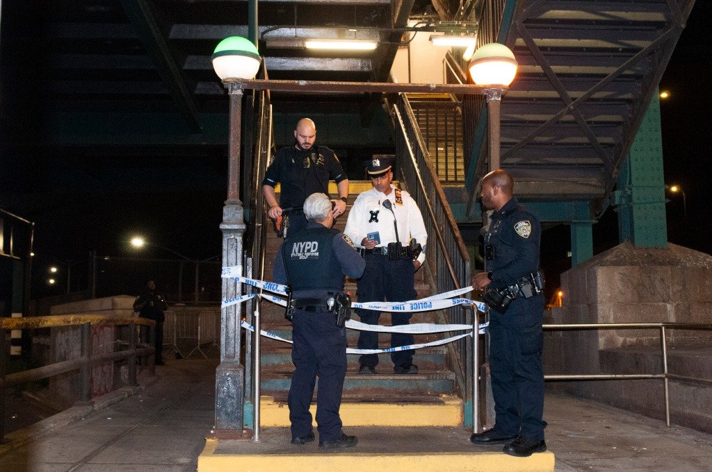 Police at the scene of the Atlantic Avenue crime.