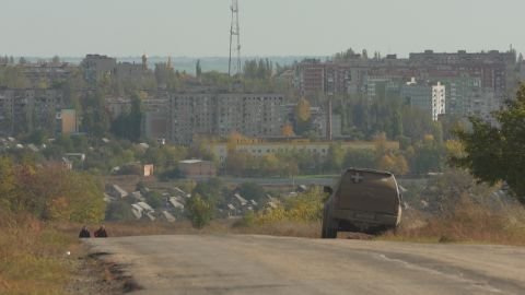 A vantage point gives a view over the city of Bakhmut in eastern Ukraine.