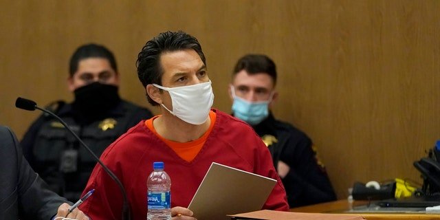 Scott Peterson listens during a hearing at the San Mateo County Superior Court in Redwood City, Calif., on Feb. 25, 2022.