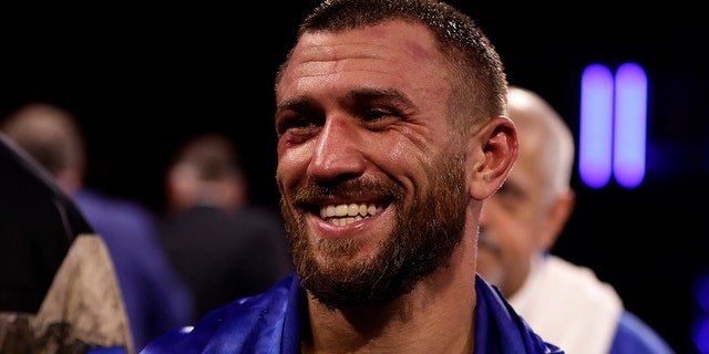 Vasiliy Lomachenko reacts after his a lightweight boxing match against Jamaine Ortiz Sunday, Oct. 30, 2022, in New York.