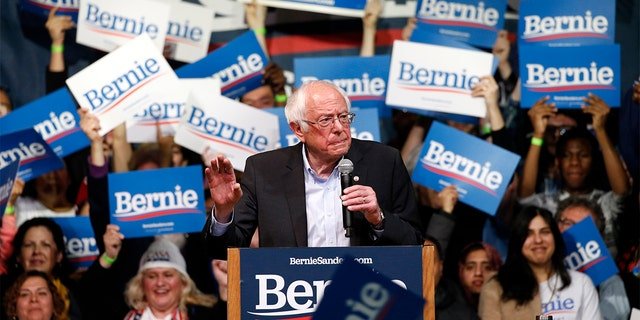 Democratic presidential candidate Sen. Bernie Sanders, I-Vt., gestures as he addresses a rally Feb. 27, 2020, in Richmond, Va.