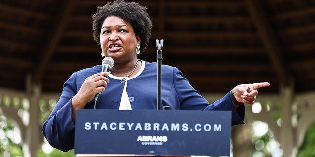 Stacey Abrams, the Democratic gubernatorial nominee in Georgia, speaks during a campaign event in Reynolds, Georgia, on Saturday, June 4, 2022. 