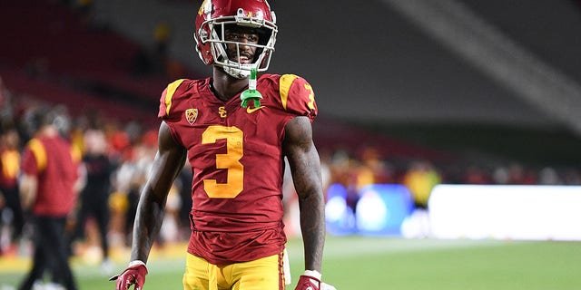 USC Trojans wide receiver Jordan Addison during a game against the Arizona State Sun Devils Oct. 1, 2022, at Los Angeles Memorial Coliseum in Los Angeles.