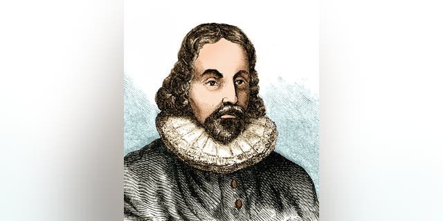 Colorized illustration (after a wood engraving circa 1854) of English Puritan and founder of the Massachusetts Bay Colony John Winthrop (circa 1588-1649).