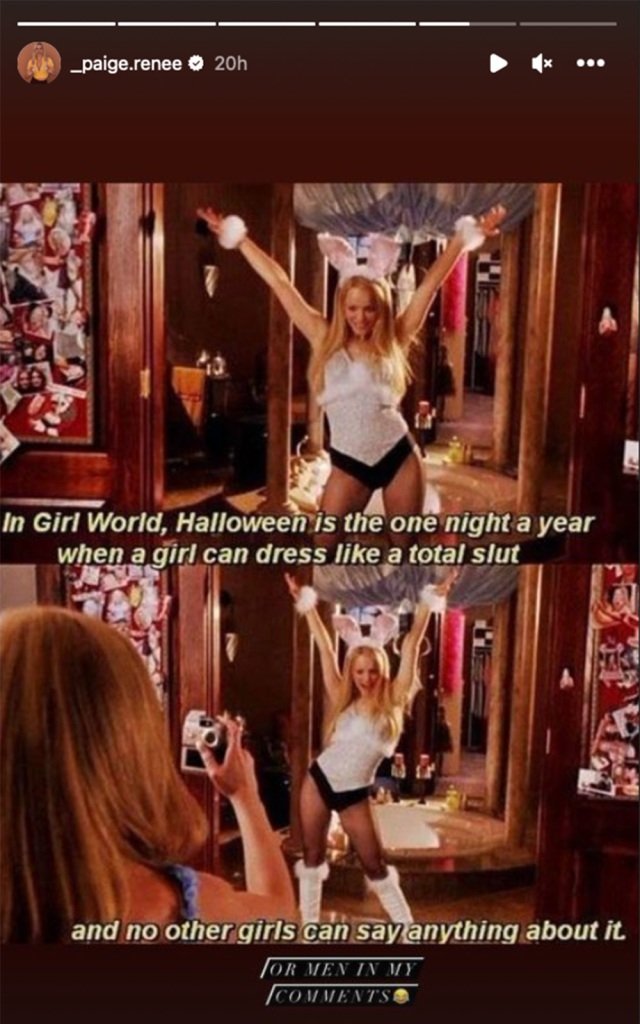 Paige Spiranac posts a meme from the Halloween scene in 'Mean Girls' to her Instagram Story on Oct. 24, 2022.
