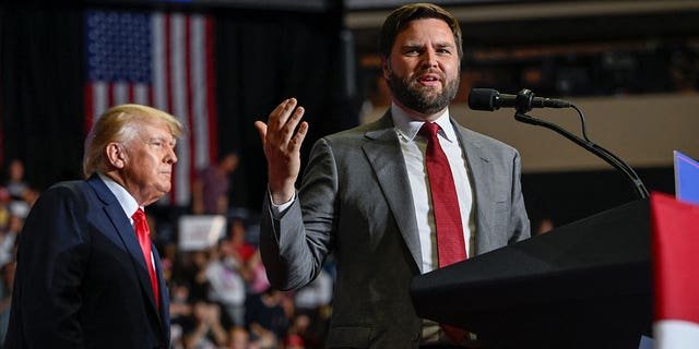 US Senate Republican candidate JD Vance speaks to the crowd at a rally held by former U.S. president Donald Trump in Youngstown, Ohio, U.S., Sept. 17, 2022.