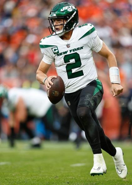 Jets quarterback Zach Wilson during a game against the Broncos at Empower Field At Mile High on Oct. 23, 2022 in Denver, Colorado.