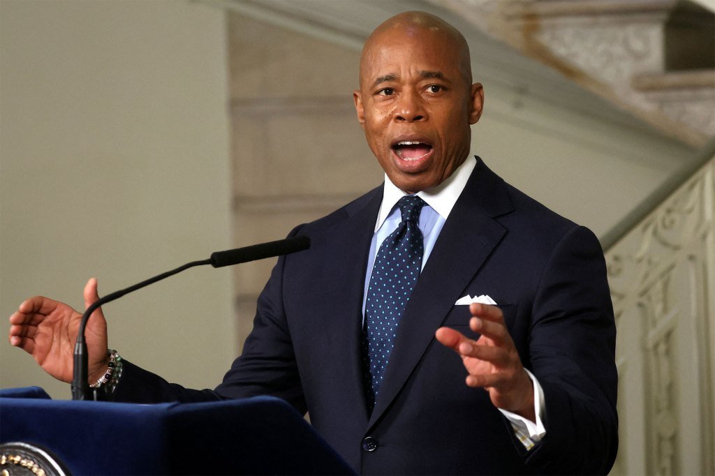 Mayor Eric Adams speaks during a news conference at City Hall on Jan. 24, 2022.