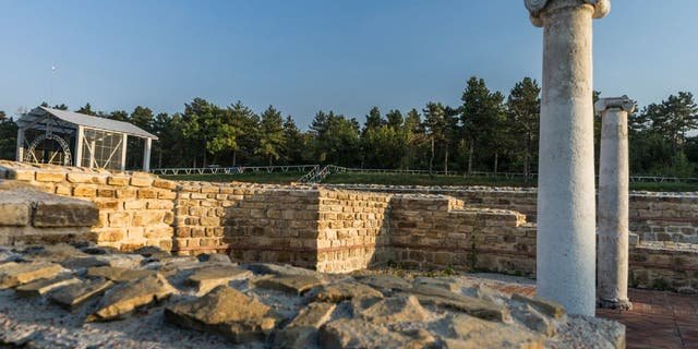 Walls and columns are still standing at the ancient Roman fortress Novae, which is located near the town of Svishtov (Bulgarian for "candle") in Bulgaria.