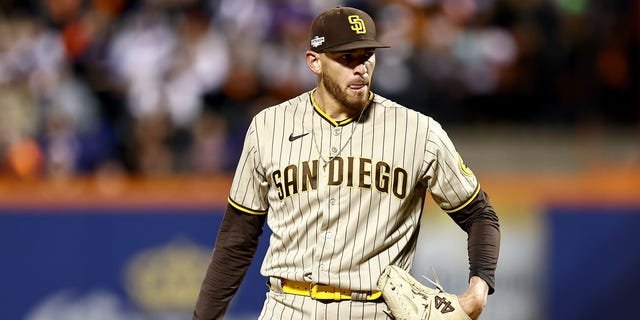 Joe Musgrove #44 of the San Diego Padres looks on against the New York Mets during the second inning in game three of the National League Wild Card Series at Citi Field on October 09, 2022 in the Flushing neighborhood of the Queens borough of New York City.