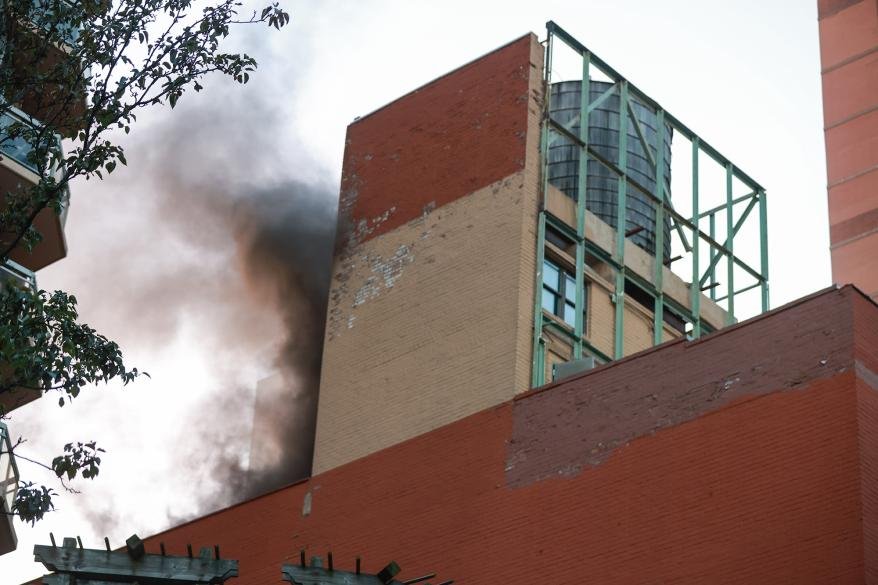 smoke billowing from building