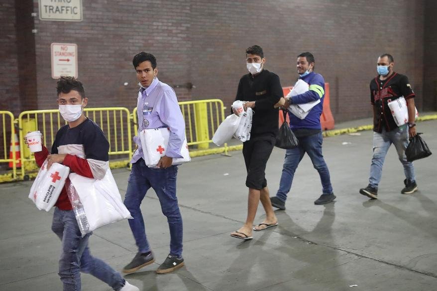 Recently arrived migrants at the Port Authority bus terminal in Manhattan on October 10, 2022.