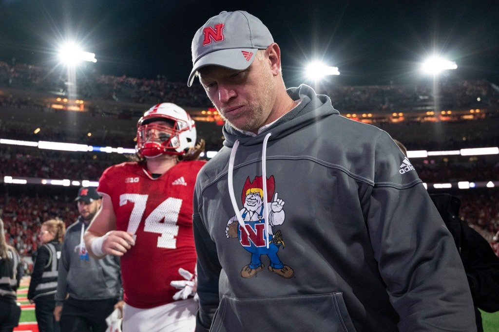 Nebraska coach Scott Frost walks off the field after the team's loss to Georgia Southern during an NCAA college football game Saturday, Sept. 10, 2022, in Lincoln, Neb.