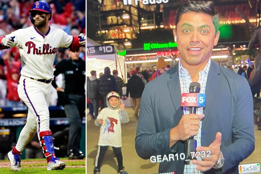 Young Phillies fan gives San Diego reporter the middle finger after NLCS triumph