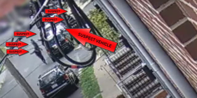 Philadelphia police released surveillance video showing the five suspects at the Roxborough High School shooting.