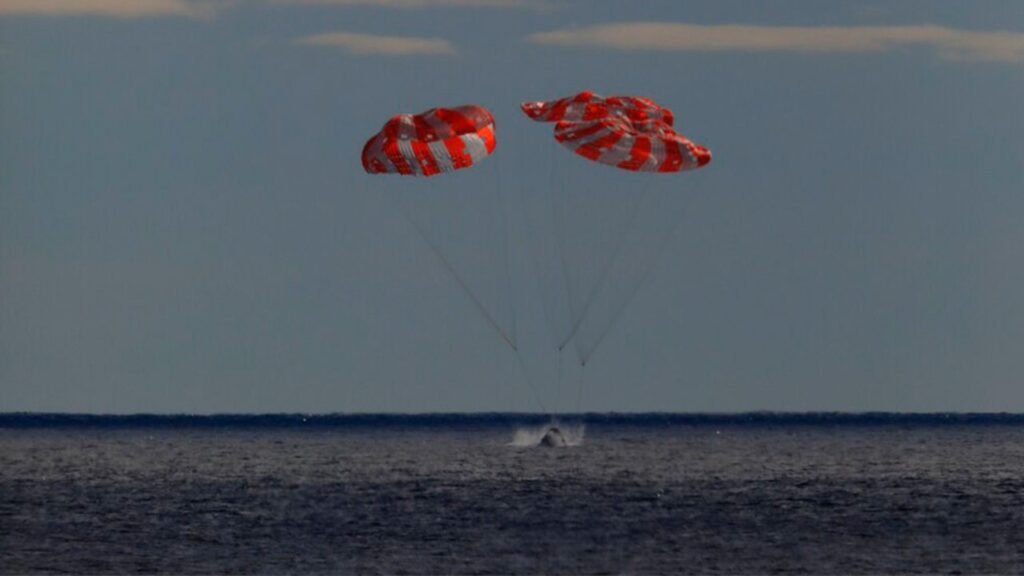 NASA’s Orion spacecraft splashes down in ocean after test flight around the moon