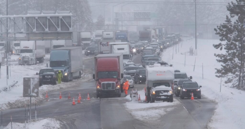 Storm blowing through California dumps snow in Sierra