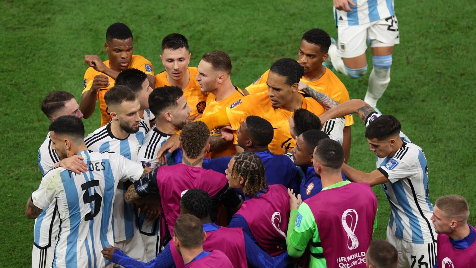 Argentina’s Leandro Paredes causes ‘a riot’ by booting ball at Netherlands bench at 2022 World Cup