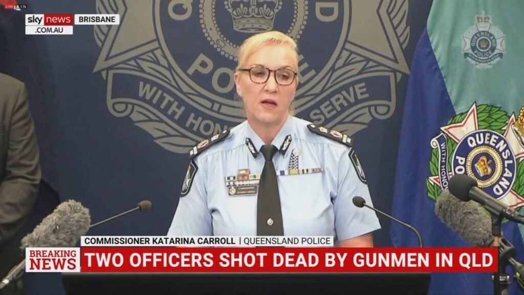 Flags at police stations to be flown at ‘half-mast’ tomorrow after two Qld officers killed