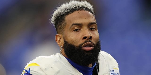Wide receiver Odell Beckham Jr. #3 of the Los Angeles Rams runs off of the field after defeating the Baltimore Ravens at M&T Bank Stadium on January 02, 2022 in Baltimore, Maryland.