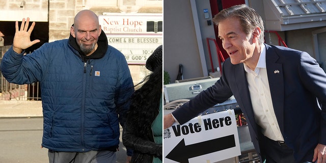 Sen-elect John Fetterman, left, defeated Republican Dr. Mehmet Oz to secure Pennsylvania's Senate seat. (Nov. 8, 2022, in Huntingdon Valley, Pennsylvania.) 