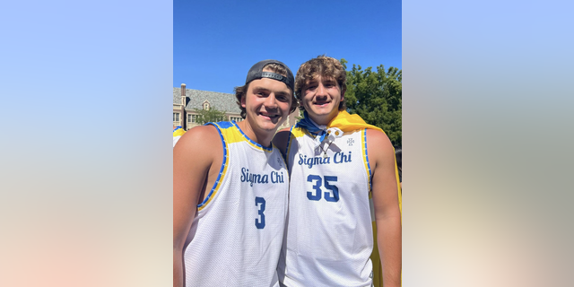 Brothers Hunter, left, and Ethan Chapin pose in their Sigma Chi shirts. Hunter posted the photo to Instagram in a tribute to Ethan, who was found murdered near the University of Idaho campus last month.