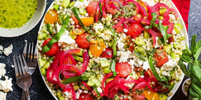 Pearl Couscous Watermelon Salad with Herb Vinagrette