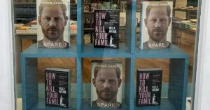 Harry’s memoir displayed alongside ‘How To Kill Your Family’ book in cheeky dig