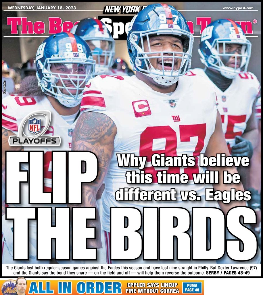 Back cover of the New York Post for Jan. 18, 2023