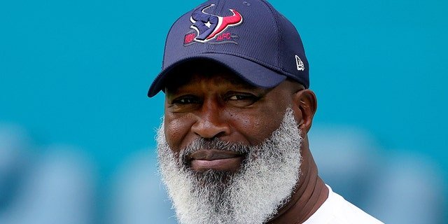 Head coach Lovie Smith of the Houston Texans looks on prior to a game against the Miami Dolphins at Hard Rock Stadium on November 27, 2022, in Miami Gardens, Florida.
