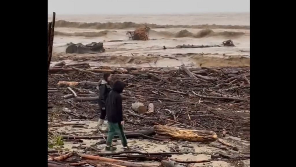 California beach littered with debris, video shows, as ‘endless onslaught’ of storms continue