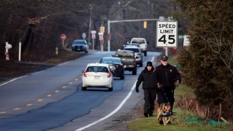 Authorities search for Ana Walshe along a highway in Cohasset, Massechusetts on January 7, 2023.