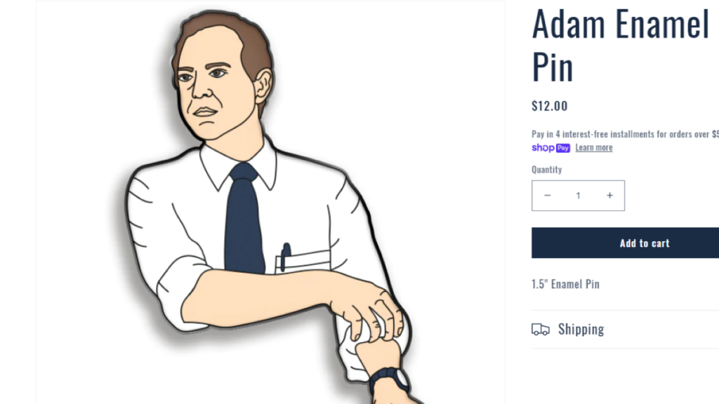 Adam Schiff campaign selling $12 pin of cartoon Schiff rolling up his sleeves