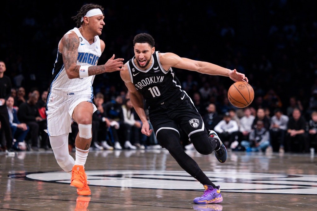 Brooklyn Nets guard Ben Simmons (10) drives to the basket in the first half against the Orlando Magic at Barclays Center, Monday, Nov. 28, 2022, in Brooklyn, NY.