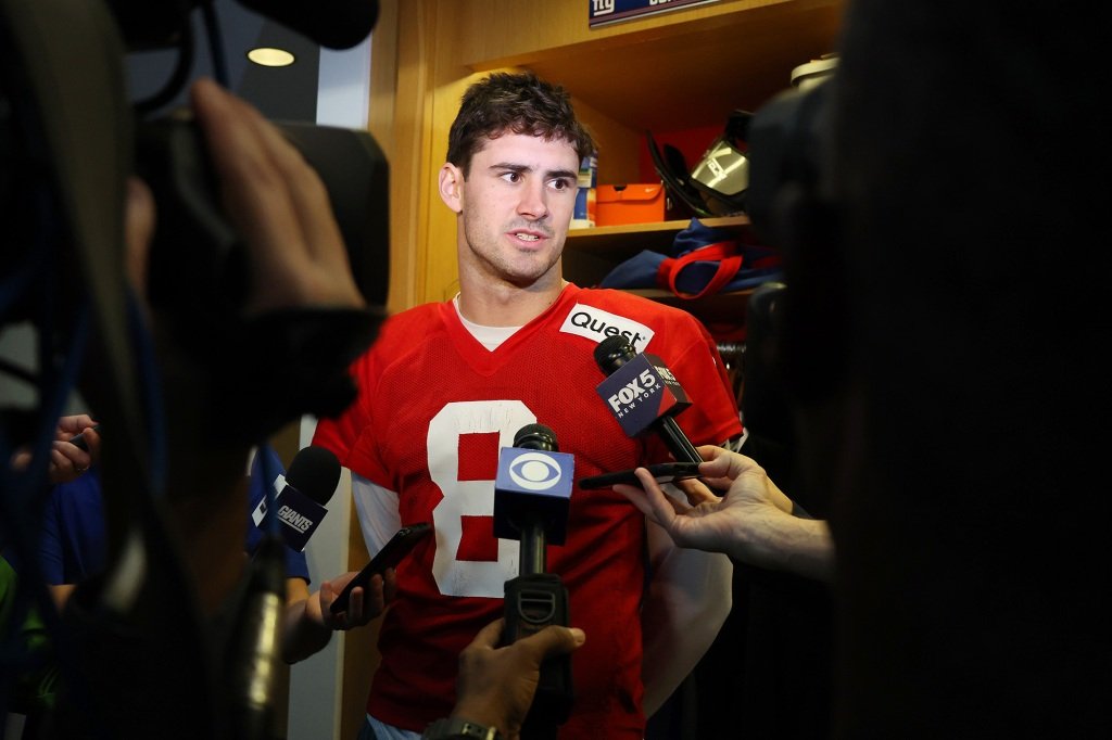 Giants quarterback Daniel Jones speaks to the media on Wednesday.