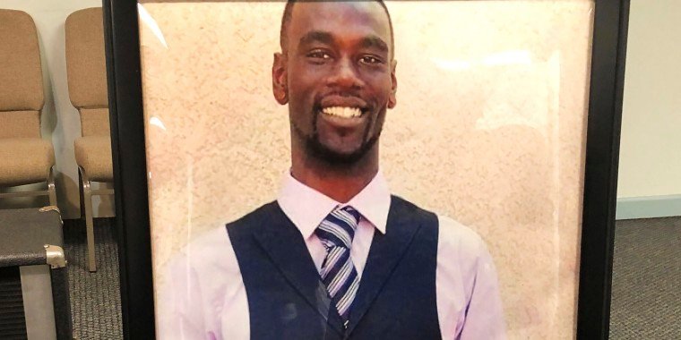 A portrait of Tyre Nichols is displayed at a memorial service for him on Tuesday, Jan. 17, 2023 in Memphis, Tenn. Nichols was killed during a traffic stop with Memphis Police on Jan. 7. (AP Photo/Adrian Sainz)