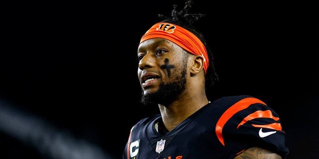 Joe Mixon, #28 of the Cincinnati Bengals, stretches prior to an NFL football game against the Buffalo Bills at Paycor Stadium on Jan. 2, 2023 in Cincinnati.