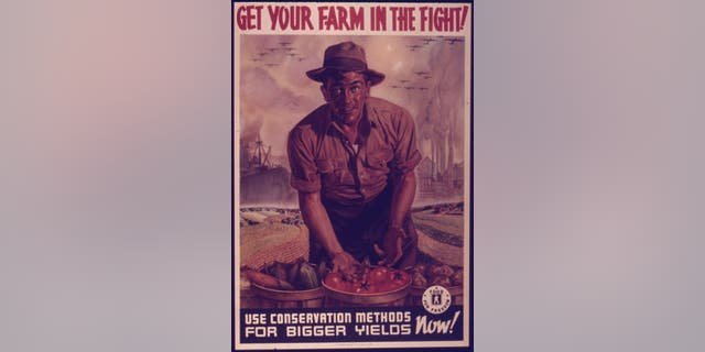 Government-issued wartime poster encouraging Americans to farm, 1943.